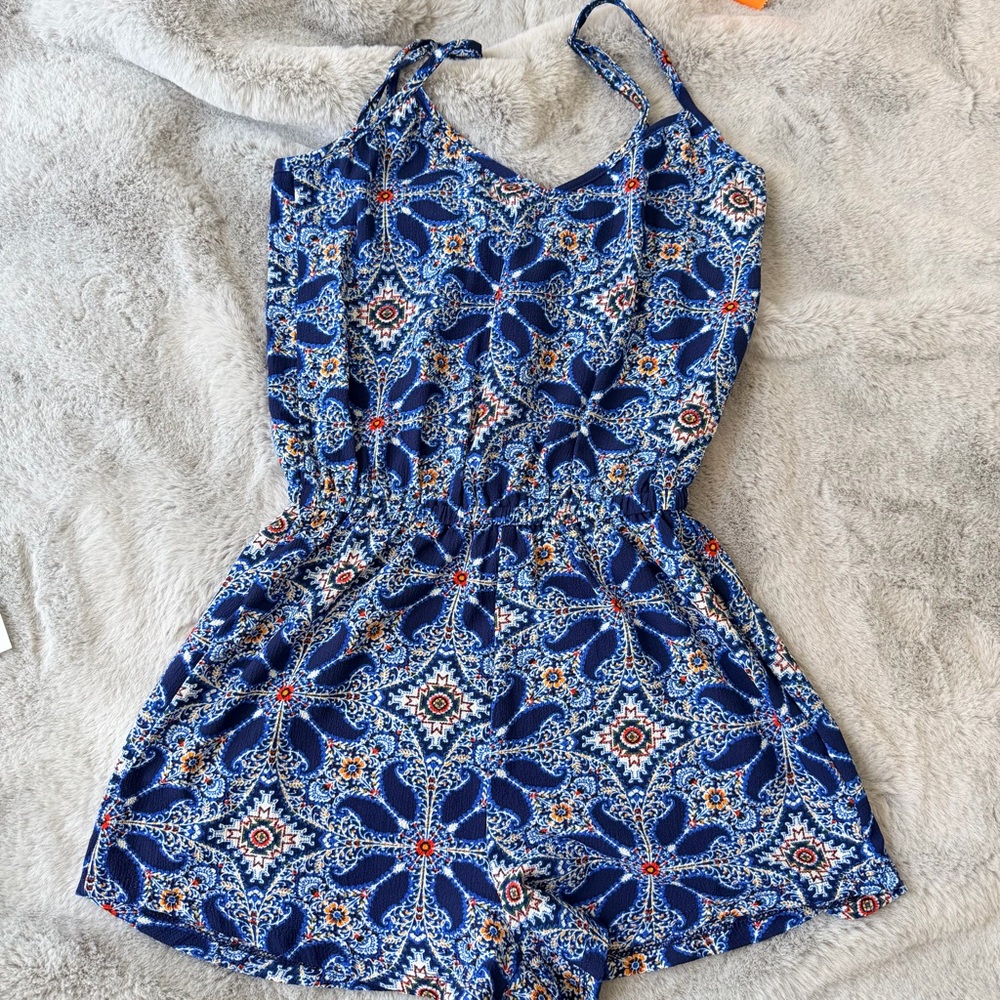Show Me Your Mumu Rosarita Romper Blue Paisley Mandala Boho Festival Size XS